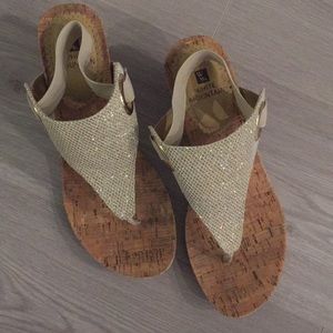 White Mountain Golden Wedge Sandals